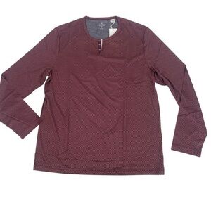 NWT Con.Struct Men's Size Large Burgundy Dot Print Henley Shirt Long Sleeve